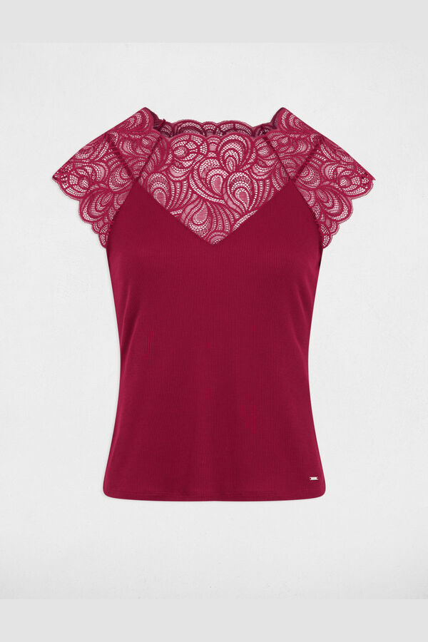 Morgan Top de renda com gola redonda Vermelho