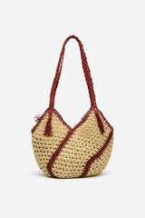 Cortefiel Braided raffia basket bag Nude