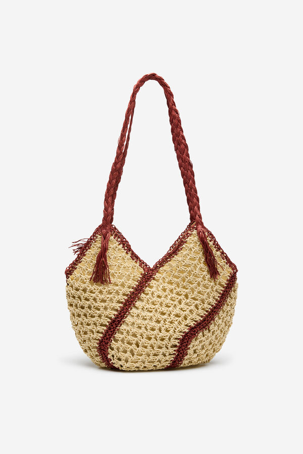 Cortefiel Braided raffia basket bag Nude
