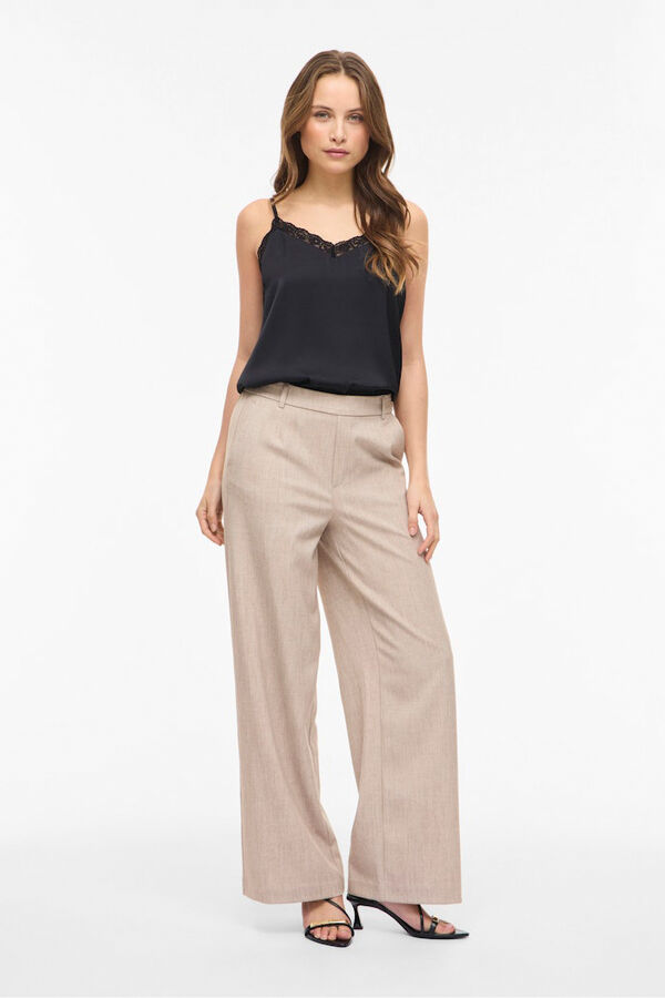 Vila Top de lingerie acetinado com renda Preto