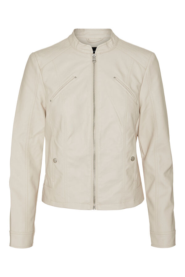 Cortefiel Faux leather jacket with perkins collar White