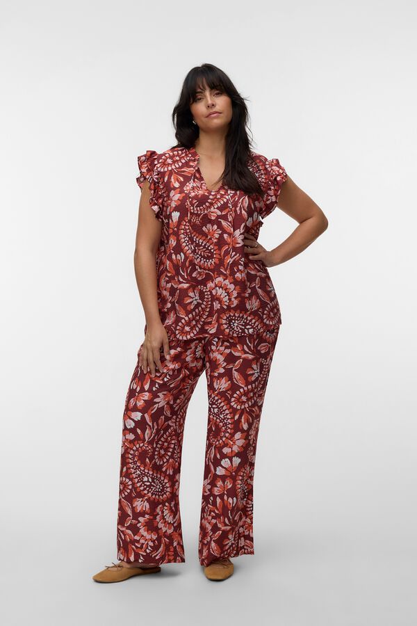 Vero Moda Curve Top sem mangas com folhos tamanho grande Castanho