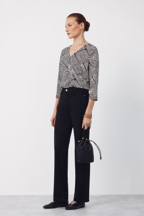 Cortefiel V- neckline top with buttons Printed white