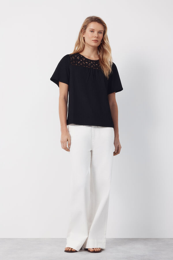 Cortefiel Combined guipure top Black