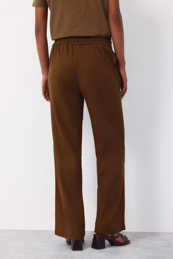 Cortefiel Pantal&oacute;n con lino con botones dorados Kaki