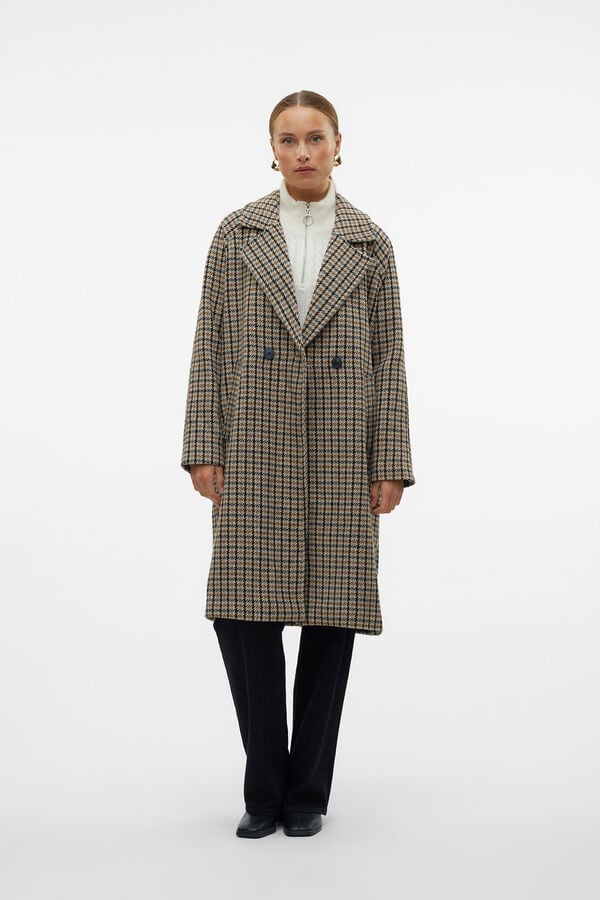 Cortefiel Long checked coat Nude