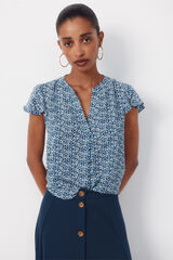 Cortefiel Fluid flutter sleeve blouse Printed blue