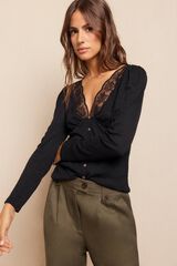 Slowlove Top escote blonda Negro