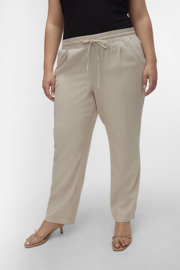 Cortefiel Plus size ankle-length linen trousers Grey