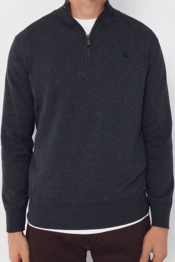 Cortefiel Cotton high neck sweater  Dark grey