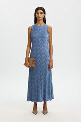 Selected Vestido comprido em tecido plissado Azul