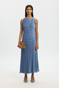 Selected Vestido comprido em tecido plissado