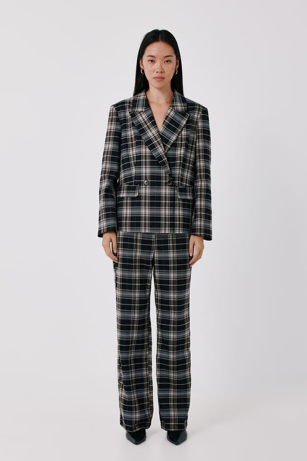Cortefiel Women's plaid trousers Printed grey