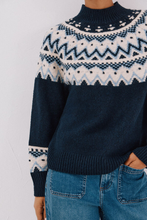 Cortefiel Placement jacquard jumper. Navy