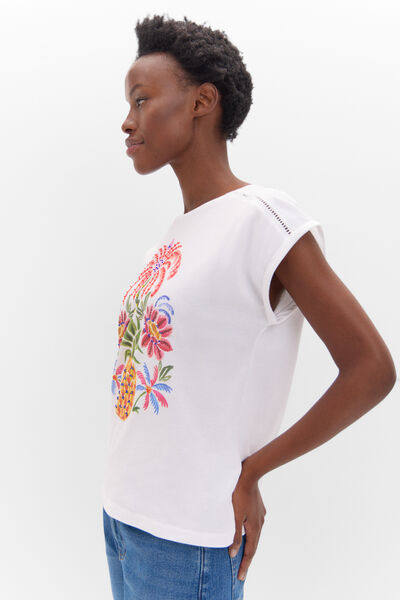 Cortefiel Camiseta estampada multicolor Printed white