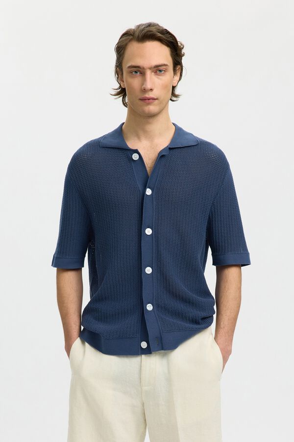 Selected Polo punto tipo c&aacute;rdigan de manga corta Azul