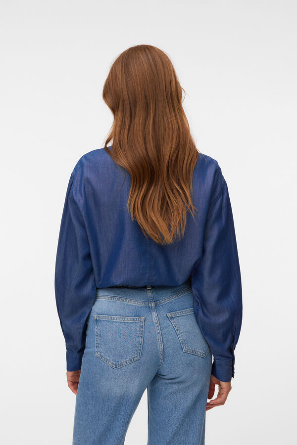 Vero Moda Camisa de ganga leve com la&ccedil;o Azul