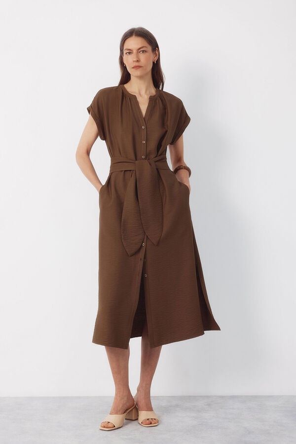 Cortefiel Printed belted dress Kaki