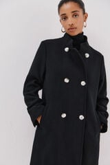 Cortefiel Double-breasted coat with gold buttons Black