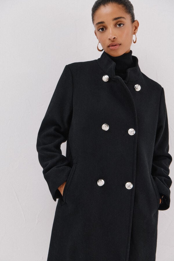 Cortefiel Double-breasted coat with gold buttons Black