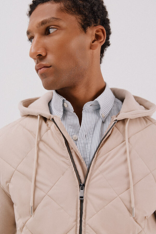 Cortefiel Cárdigan capucha tejido combinado Beige