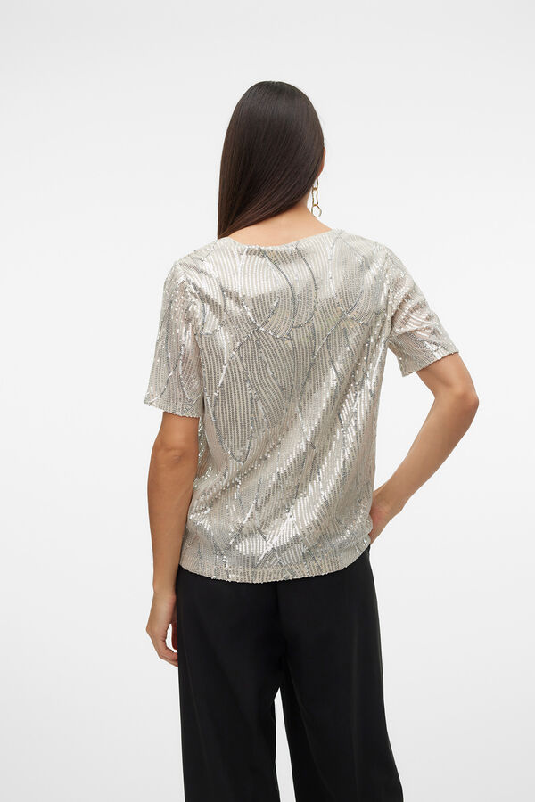 Vero Moda T-shirt manga curta lantejoulas Cinzento