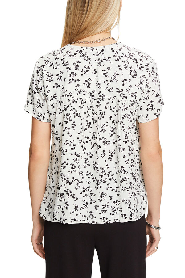 Cortefiel Floral print viscose short-sleeved blouse Printed white