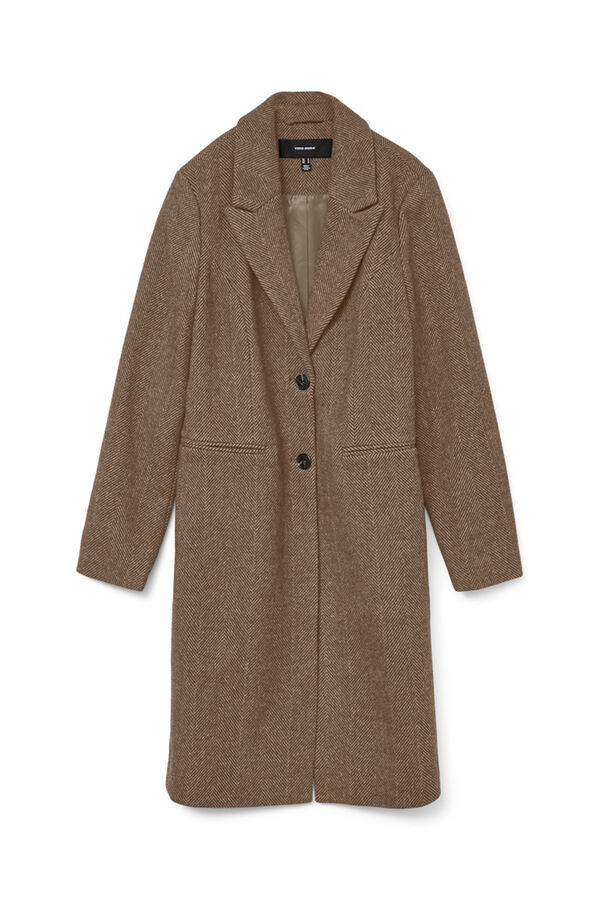 Vero Moda Sobretudo longo de tecido e espinha de espiga Castanho