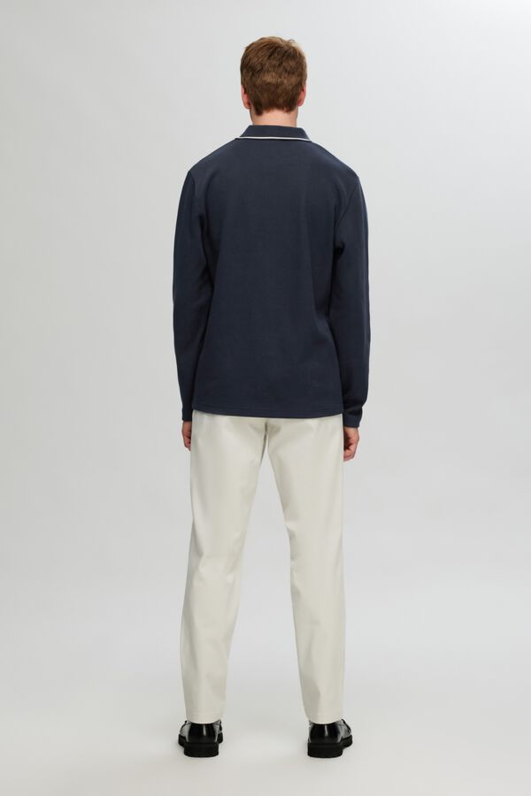 Selected Polo de manga comprida 100% algod&atilde;o org&acirc;nico Azul