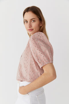 Cortefiel English embroidered blouse Pink