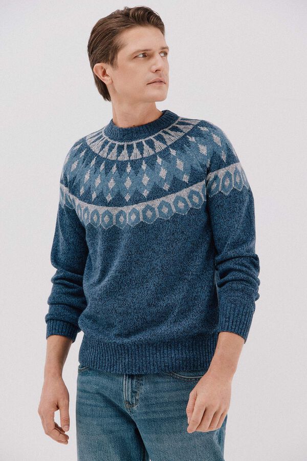 Cortefiel Christmas sweater with a wool crew neck Navy