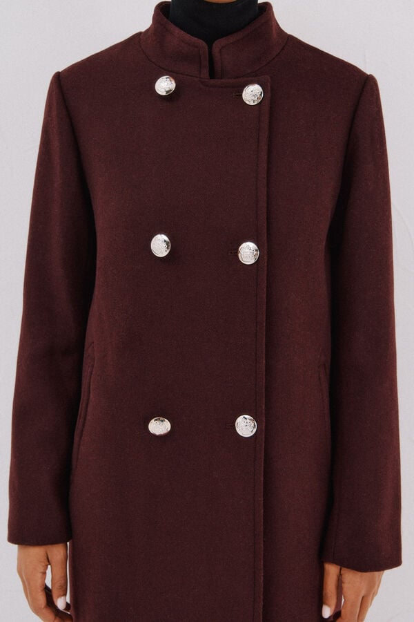 Cortefiel Double-breasted coat with gold buttons Maroon