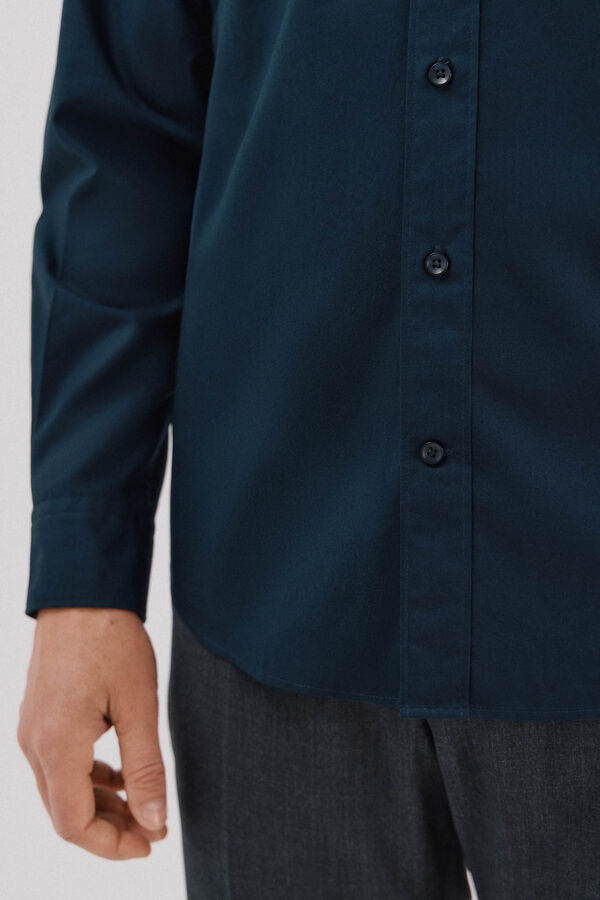 Cortefiel Plain tencel cotton shirt Navy