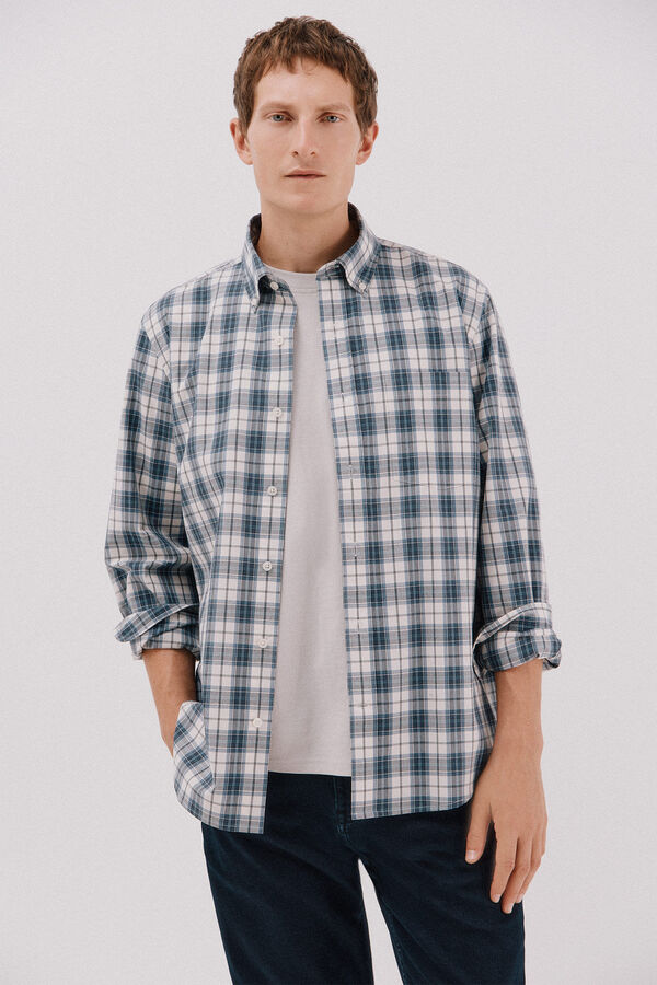 Cortefiel Checked poplin shirt Navy