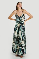 Vila Long viscose strap dress Dark green