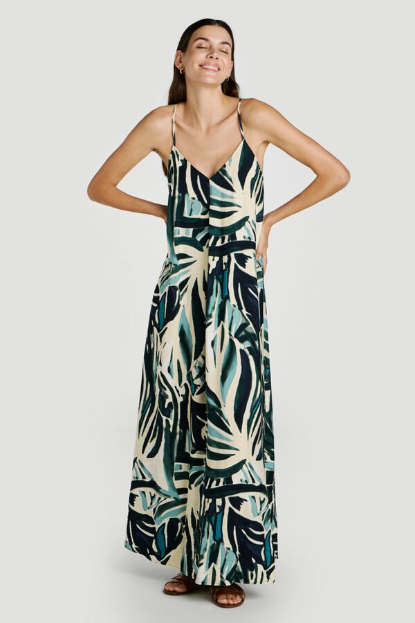 Vila Long viscose strap dress Dark green