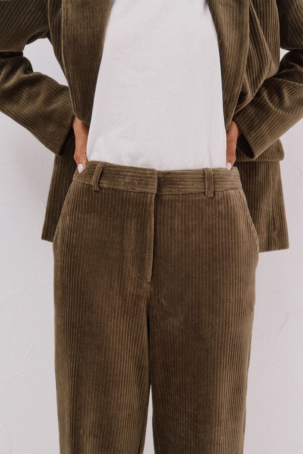 Cortefiel Calças femininas de veludo larga Verde