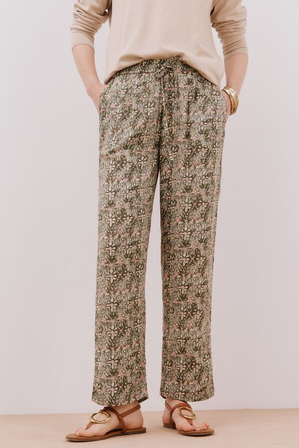 Cortefiel Flowing printed trousers Printed green