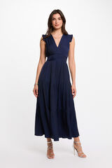 Morgan Vestido comprido com decote em V Azul