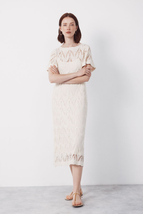 Cortefiel Long crochet dress White