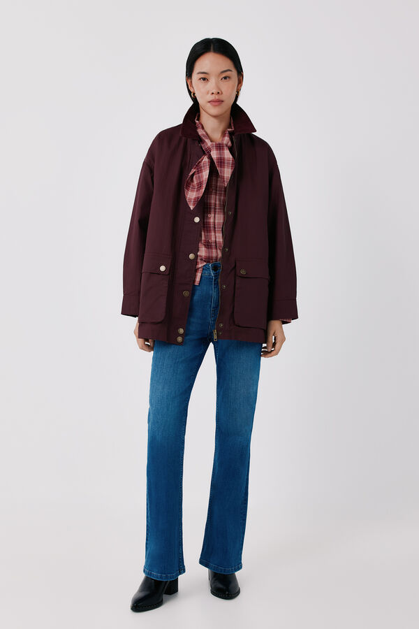 Cortefiel Long waxed parka Maroon
