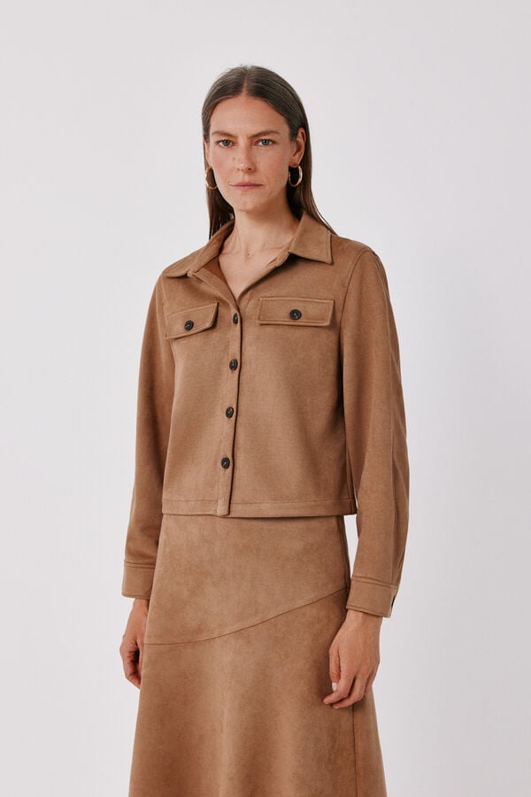 Cortefiel Faux leather lightweight jacket Beige