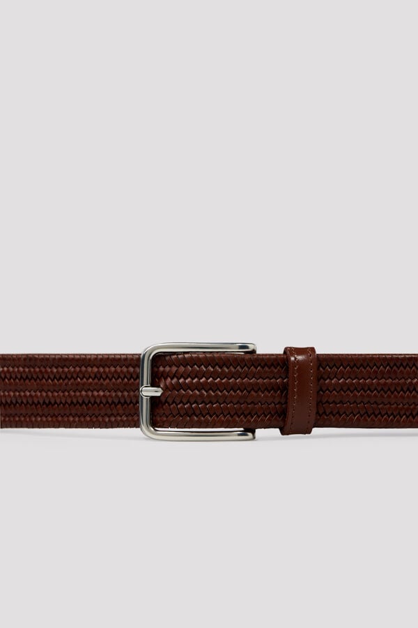 Cortefiel Elastic braided leather belt Brown