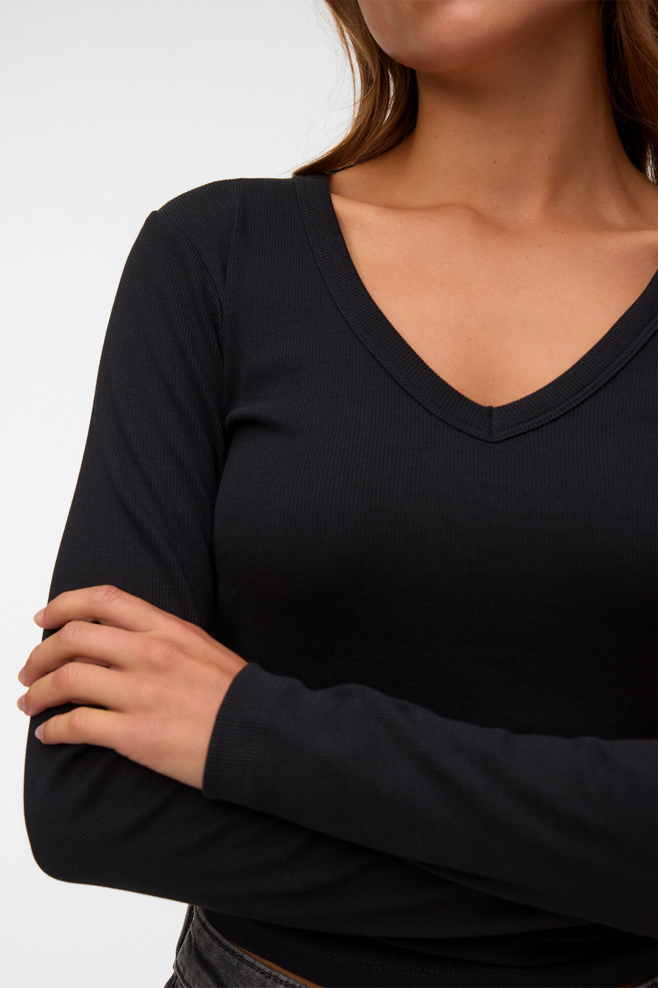 Vero Moda T-shirt canelada gola em bico