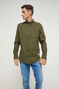 Cortefiel 100% cotton serge comfort fit plain shirt Green