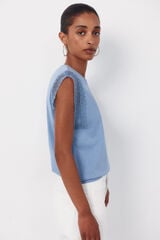 Cortefiel Guipure sleeve -shirt Blue
