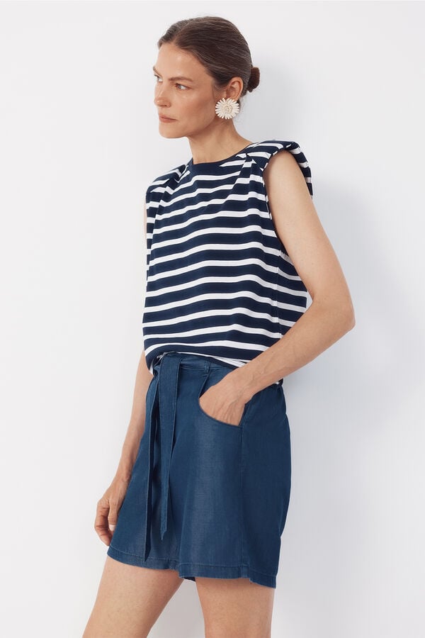 Cortefiel Padded shoulder T-shirt Printed blue