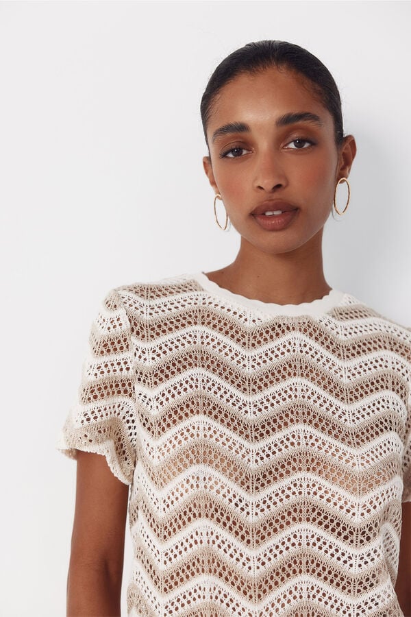 Cortefiel Top crochet zig-zag Ivory