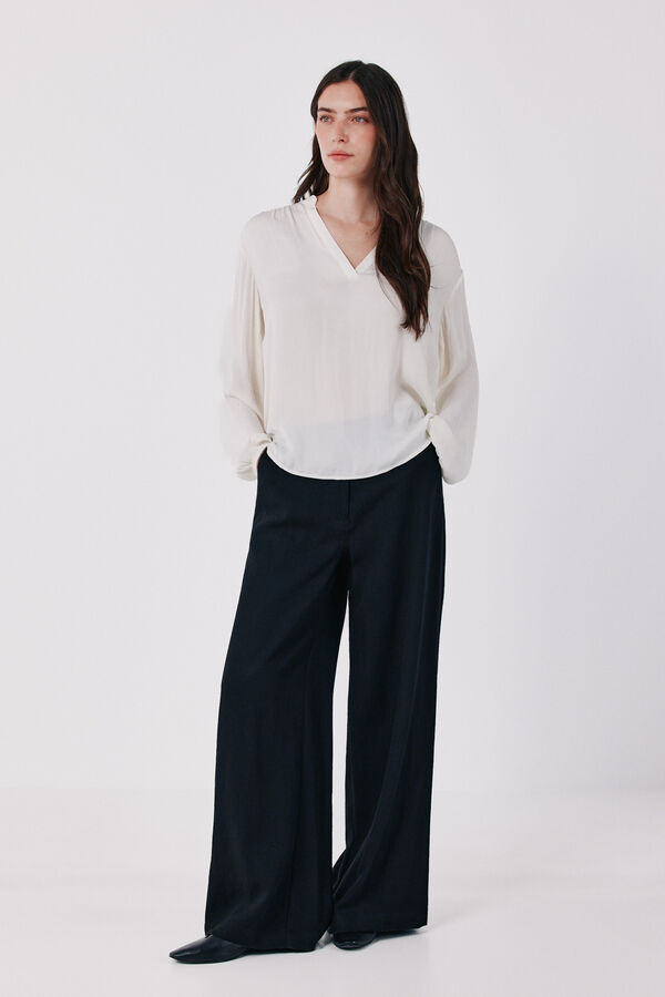 Cortefiel Blusa fluida acetinada Ecru