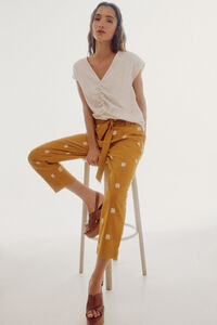 Cortefiel Embroidered trousers Printed yellow